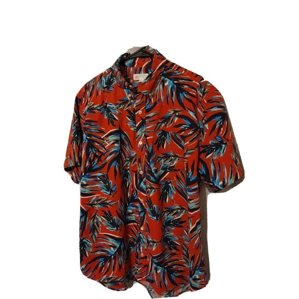 Gap Hawaiian Shirt Size XL Palm Leaves Multicolor Short Sleeve Red Blue SS